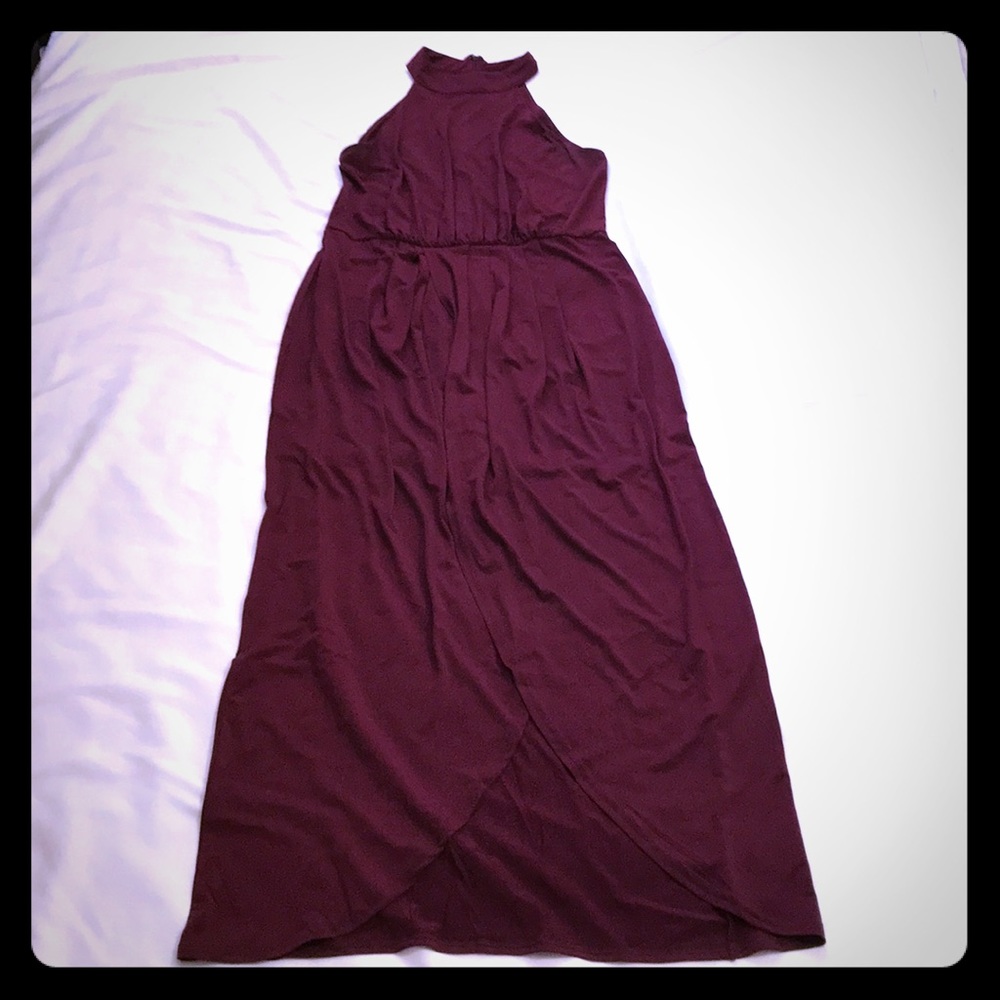 Venus Maroon Slim Maxi Dress with Slit